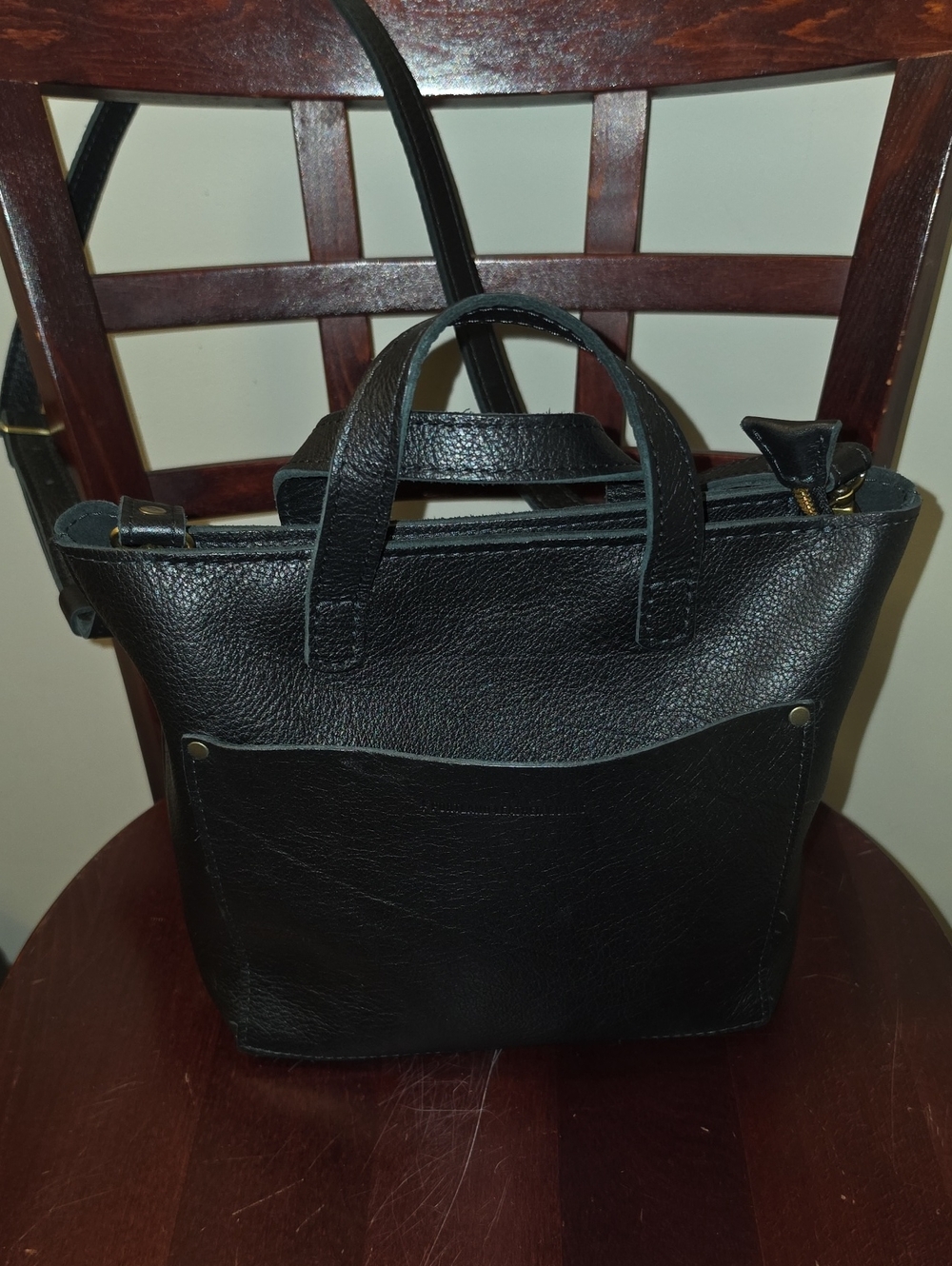 Portland Leather Goods Pebbled Black Leather Crossbody Tote - Women